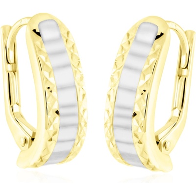 Gemmax Zlaté dámské náušnice s lesklými ploškami a diamantovým brusem GLECN-01572