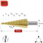 Karnasch Стъпално свредло Ø 4-20 mm (x 4 mm), HSS-XE TiN-Gold, 2x прав канал, BESTSELLER (1486)
