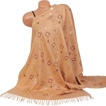 Светлокафяв дамски кашмирен шал с фигури