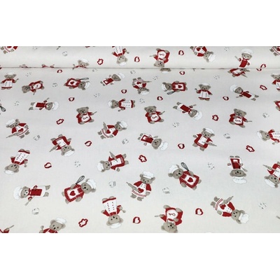 MADE IN ITALY Dekoračná bavlnená látka Medvedík šefkuchár v bordovom š. 140 cm Viacfarebná Šírka 140 cm