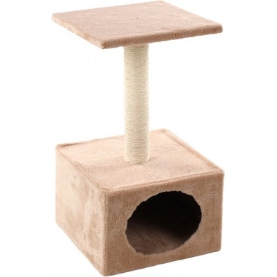 FLAMINGO Sassière Beige Ecru, катерушка и драскалка за коте, с къщичка, бежова, 30х30х55 см, Белгия - 1031262