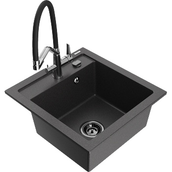 Mexen Vito гранитна кухненска мивка с 1 отделение и кухненски смесител Duo, черен с пръски - 6503-76-671701-07-B (6503-76-671701-07-B)