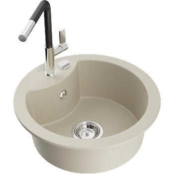 Mexen Diego гранитна кухненска мивка с 1 отделение и кухненски смесител Flora, бежов - 6512-69-670401-07 (6512-69-670401-07)