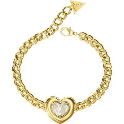 Guess Výrazný pozlátený náramok Srdce s kryštálmi LOVE JUBB05456JWYG 18,4 cm