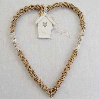 WOOD ART Srdce prútie DOMČEK 30x24x2 cm