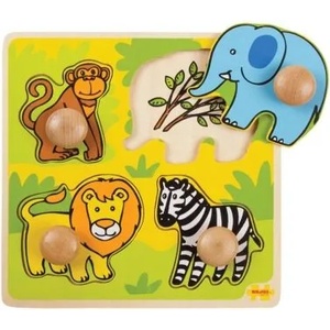 Bigjigs Toys Пъзел от дърво My First Peg Puzzle - Safar (BJ521)