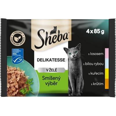 Sheba Delikatesse in Jelly losos bílá ryba kuře krůta 4 x 85 g