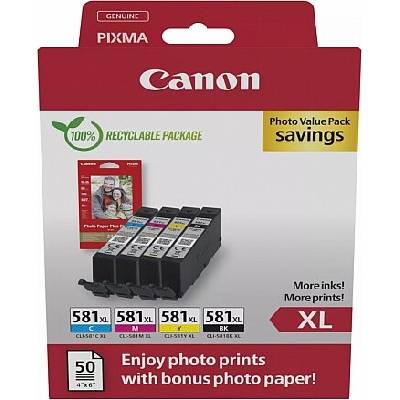 Canon Консуматив Canon CLI-581 XL C/M/Y/BK Multi Pack PVP + 50 sheets 4x6 (2052C006AA)