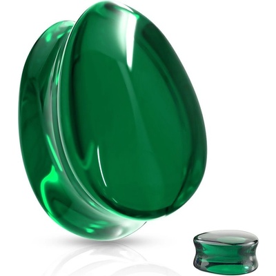 Šperky4U skleněný plug do ucha slza zelená PL01247G-06