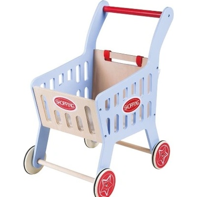 Lelin toys - Дървена детска количка за пазаруване - синя