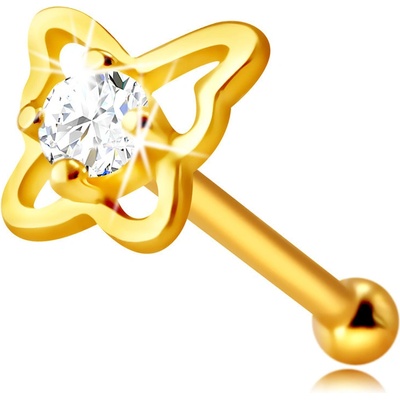 Šperky eshop diamantový piercing do nosu ze žlutého zlata kontura motýla s briliantem BT508.12