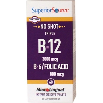 SuperiorSource Triple B-12 3000 mcg | With B-6 & Folic Acid 800 mcg [60 Подезични таблетки ]