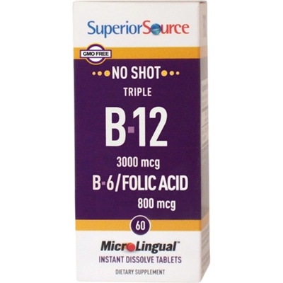 SuperiorSource Triple B-12 3000 mcg | With B-6 & Folic Acid 800 mcg [60 Подезични таблетки ]