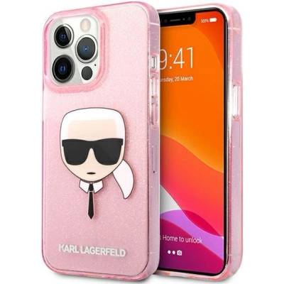 KARL LAGERFELD Калъф Karl Lagerfeld KLHCP13XKHTUGLP Glitter Karl`s Head, за iPhone 13 Pro Max, розов (KF000746)