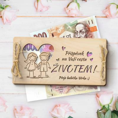Dřevia Dárková obálka na peníze - Srdce - Příspěvek na Vaši cestu životem! s věnováním – Zboží Živě