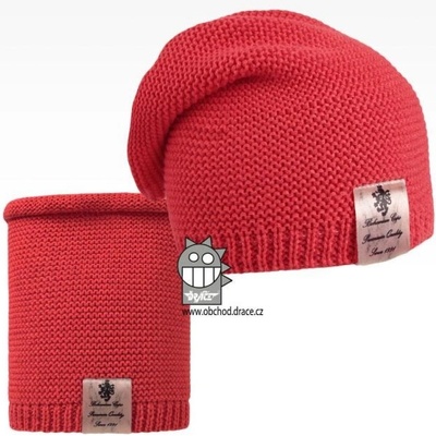 Dráče čepice pletená a nákrčník colors set vzor 05 korálová