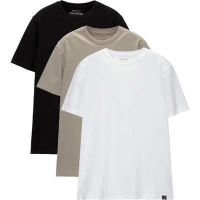 Pull&Bear Тениска бежово, черно, бяло, размер M