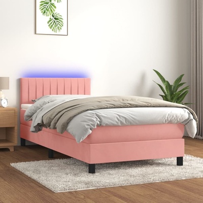 vidaXL 3134490 Boxspring postel s matrací a LED samet / barva Růžová