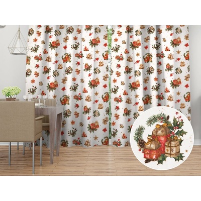 Biante Vianočný bavlnený záves Sandra SA-515 Vianočné hviezdy a ozdoby na bielom 150x260 cm