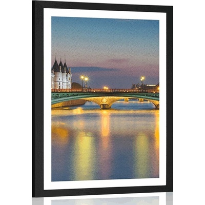 Plakát s paspartou noční Paříž - 20x30 silver
