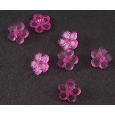 Detský gombík - tmavo ružová kvietka - transparentná - priemer 1,3 cm