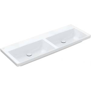 Villeroy & Boch Subway 3.0 - Двойна мивка за вграждане 130x47 см, без преливник, без отвор за смесители, CeramicPlus, Stone White 4A71D3RW (4A71D3RW)