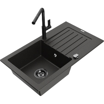 Mexen Pablo гранитна мивка с 1 камера с отцеждане и кухненски смесител Flora, (6510-75-670401-70-B)