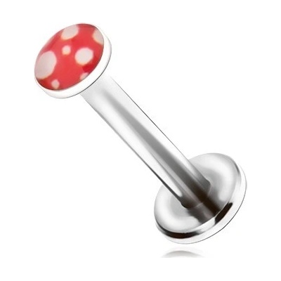 Šperky eshop ocelový piercing do brady bílé bublinky na červeném podkladu PC09.20