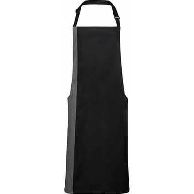 Premier Workwear Klasická zástěra s laclem s kontrastně zbarveným bočním dílem černá šedá 72x86cm PW162