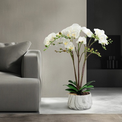 Umelá rastlina dekorácia - orchidea - biela - 58 cm