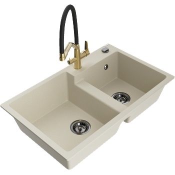 Mexen Tomas гранитна мивка с 2 камери и кухненски смесител Duo, бежов - 6516-69-671701-57-B (6516-69-671701-57-B)