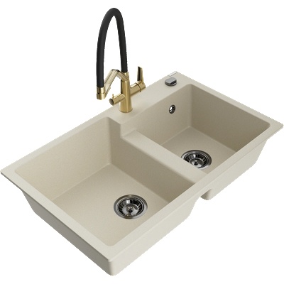 Mexen Tomas гранитна мивка с 2 камери и кухненски смесител Duo, бежов - 6516-69-671701-57-B (6516-69-671701-57-B)
