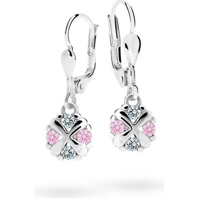 Danfil dětské náušnice C2153 z bílého zlata s kamínky Pink zapínání klapka