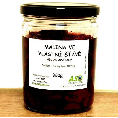 ASO - Zdravý život Malina ve vlastní šťávě nedoslazovaná 350g
