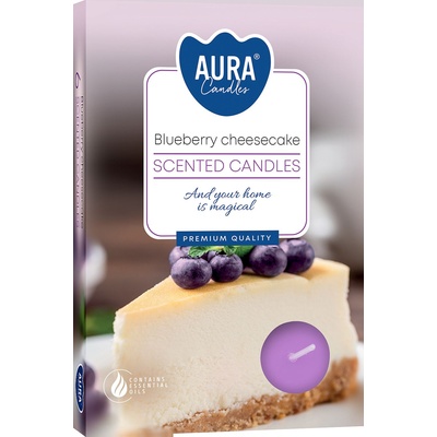 BISPOL Комплект ароматни чаени свещи Bispol Aura - Blueberry Cheesecake, 6 броя