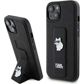 KARL LAGERFELD Кейс Karl Lagerfeld Gripstand Saffiano Choupette Pins за iPhone 15, черен