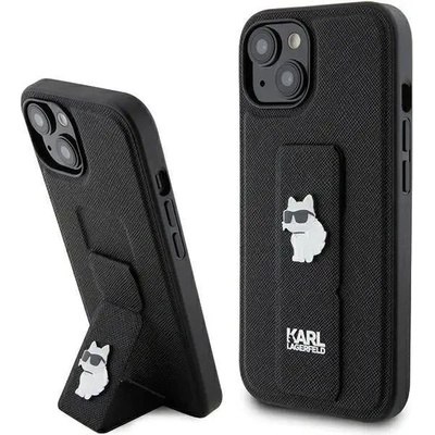 KARL LAGERFELD Кейс Karl Lagerfeld Gripstand Saffiano Choupette Pins за iPhone 15, черен