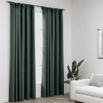 Pure Line Home Завеси с ленена текстура в цвят зелен с перделък, 2 бр. , 140 x 245 см
