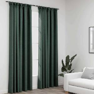 Pure Line Home Завеси с ленена текстура в цвят зелен с перделък, 2 бр. , 140 x 245 см