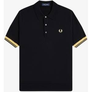 FRED PERRY Блуза с яка FRED PERRY Men's Knitted Cuff Short Sleeve Polo Shirt - Blk/Gld 90A