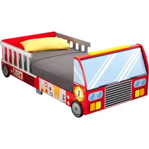 Ginger Home Дървено Детско Легло - Пожарна Кола с Рамка за Безопасност - fire