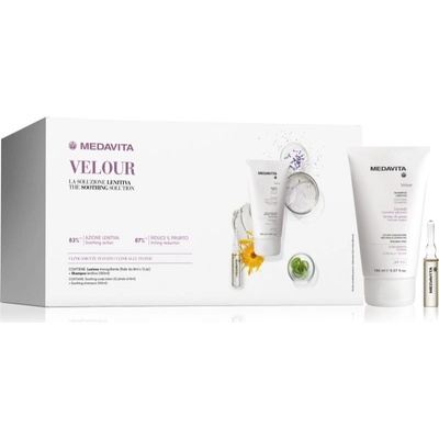 Medavita Velour Medavita Velour Soothing Scalp Lotion intenzívna upokojujúca starostlivosť na vlasy 12x6 ml + Medavita Velour Soothing Shampoo upokojujúci šampón na vlasy 150 ml