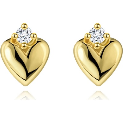 Šperky Eshop - Zlaté náušnice 14K ve tvaru srdce s čirými zirkony S5GG275.80