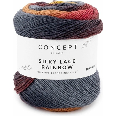 SILKY LACE RAINBOW Katia Farby SILKY LACE RAINBOW: 302 šedá-červená-hnedá