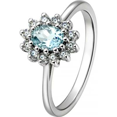 Zlaton Prsten bílé zlato s akvamarínem a diamanty N07042602506