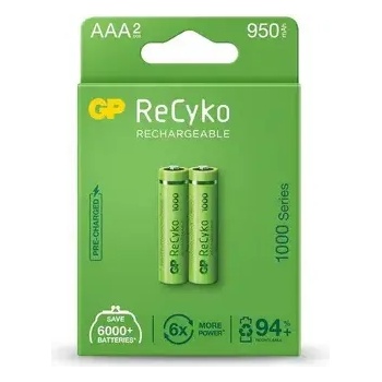 Image 1 of GP Batteries Акумулаторна Батерия GP R03 AAA 1000mAh NiMH 100AAAHCE-EB2 2 бр. в опаковка GP (GP-BR-100AAAHCE-EB2)