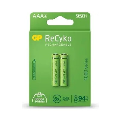 GP Batteries Акумулаторна Батерия GP R03 AAA 1000mAh NiMH 100AAAHCE-EB2 2 бр. в опаковка GP (GP-BR-100AAAHCE-EB2)
