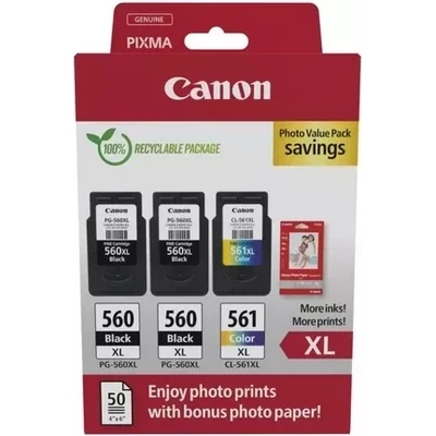 Комплект 3 глави и 50 броя фотохартия за Canon Pixma TS5350/TS7400/TS5400 Series - Ink - HIGH CAPACITY - PG560XL (PG-560XL) / CL561XL (CL-561XL) / 3712C012 - 2xBK/C/M/Y - XL - Multipack - PN 3712C012 (3712C012)