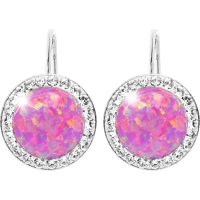 JSB bijoux s.r.o. Stříbrné náušnice klapky s kulatým opálem a krystaly Swarovski Light Fuchsia velké (Stříbro 925/1000)