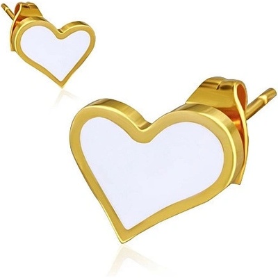 Šperky eshop zlaté náušnice z oceli bílé asymetrické srdce S32.22